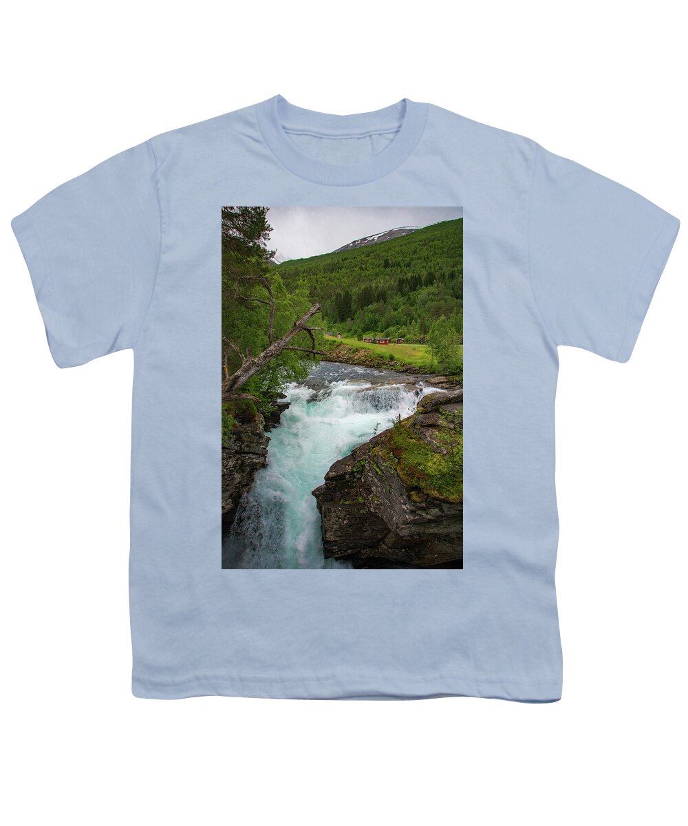 Waterfall Youth T-Shirt featuring the photograph Gudbrandsjuvet Waterfall in Norway by Matthew DeGrushe