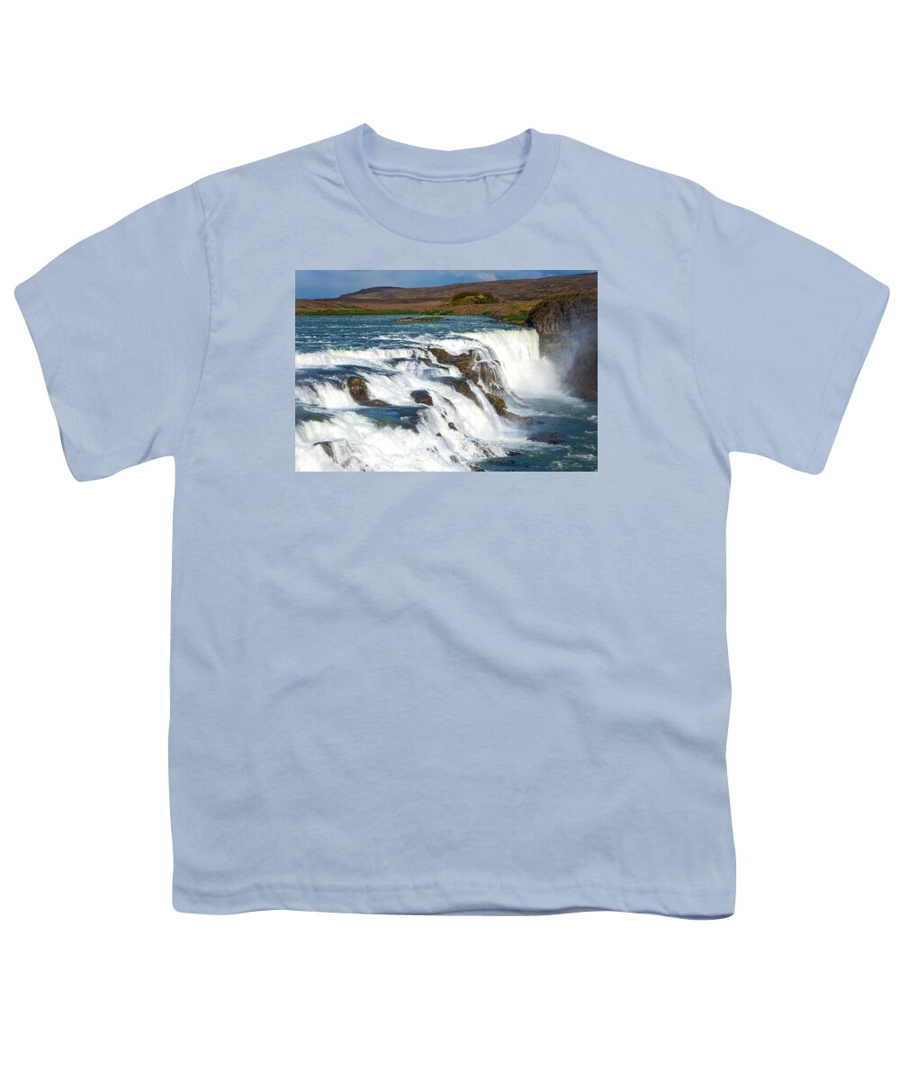 Iceland Waterfall Youth T-Shirt featuring the photograph Gullfoss Waterfall by Rebecca Herranen
