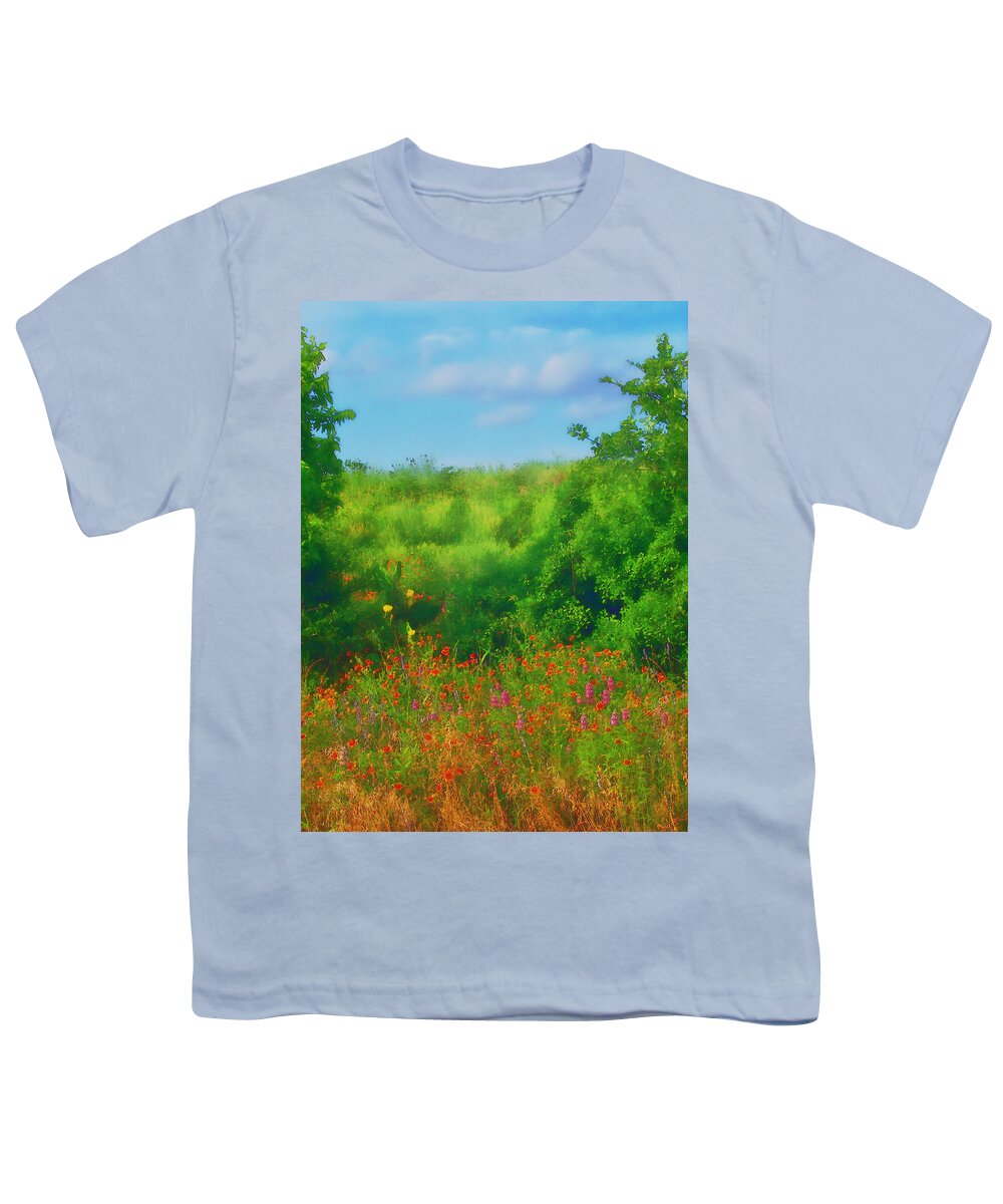 Hill Country Texas Scenic Youth T-Shirt featuring the digital art Hill Country Texas Wildflower Fields by Pamela Smale Williams