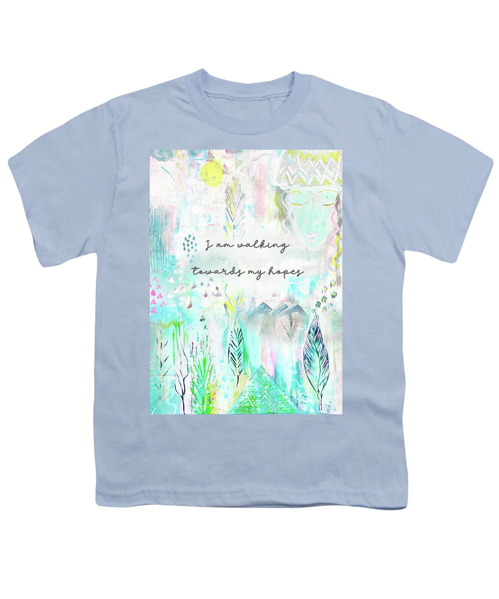 I Am Walking Towards My Hopes Youth T-Shirt featuring the painting I am walking towards my hopes by Claudia Schoen