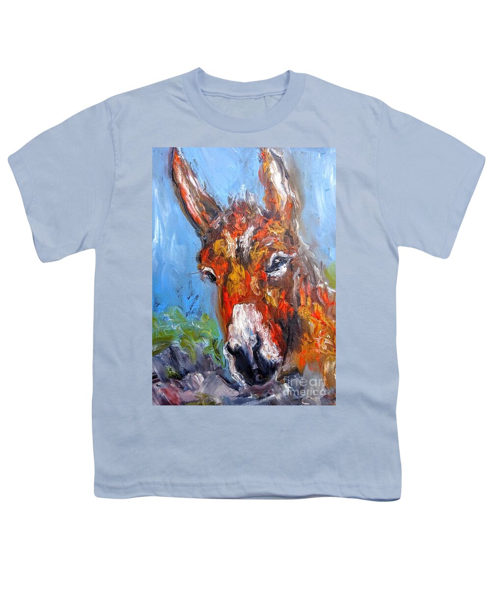 Donkey Art Youth T-Shirt featuring the painting Jenny the Banshee donkey by Mary Cahalan Lee - aka PIXI