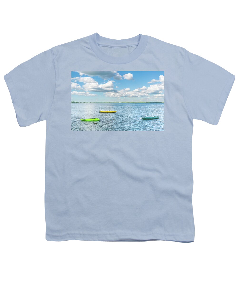 Kayaks Youth T-Shirt featuring the photograph Kayaks in the Bay by Marianne Campolongo