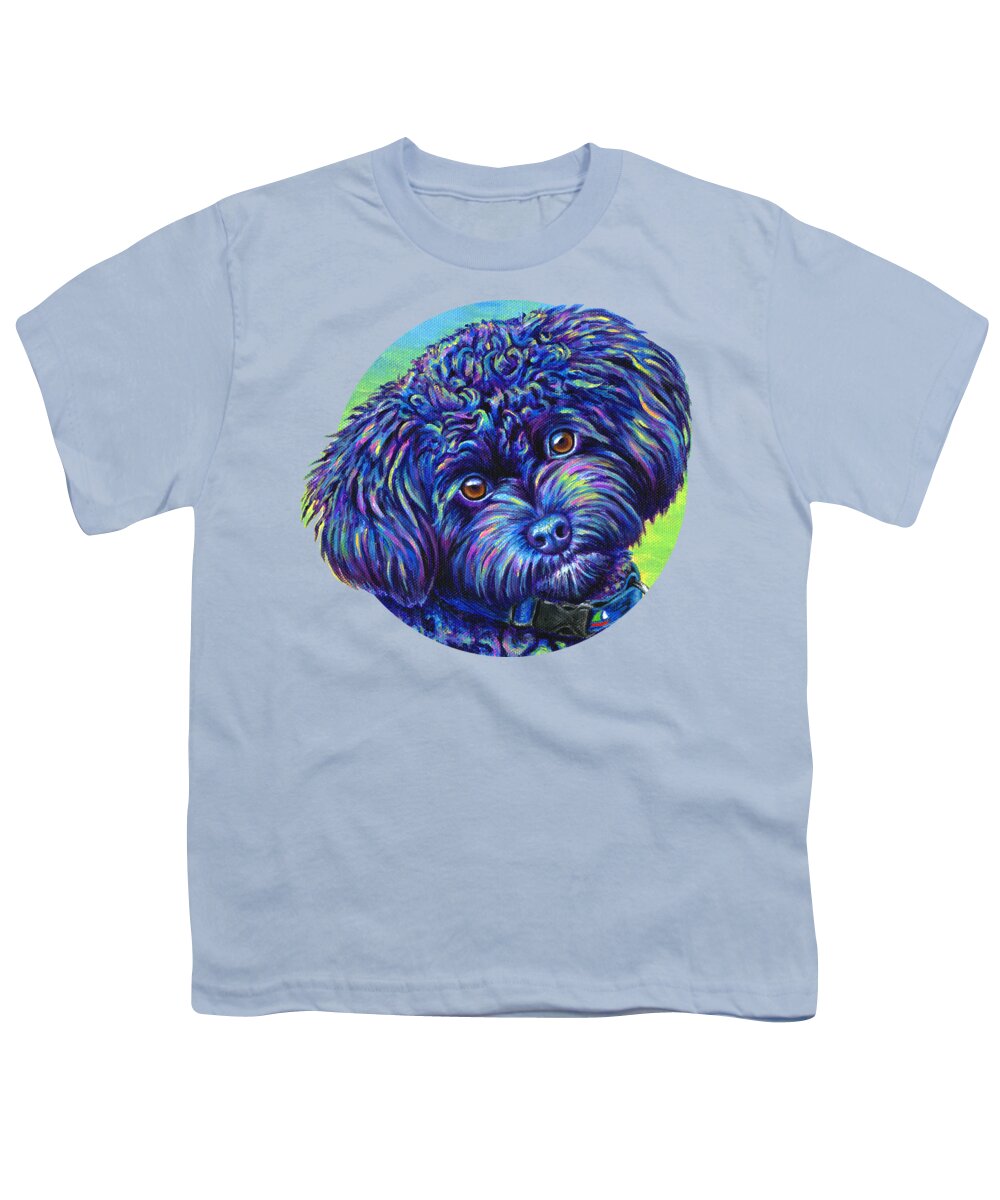 Poodle Youth T-Shirt featuring the painting Opalescent - Black Toy Poodle by Rebecca Wang