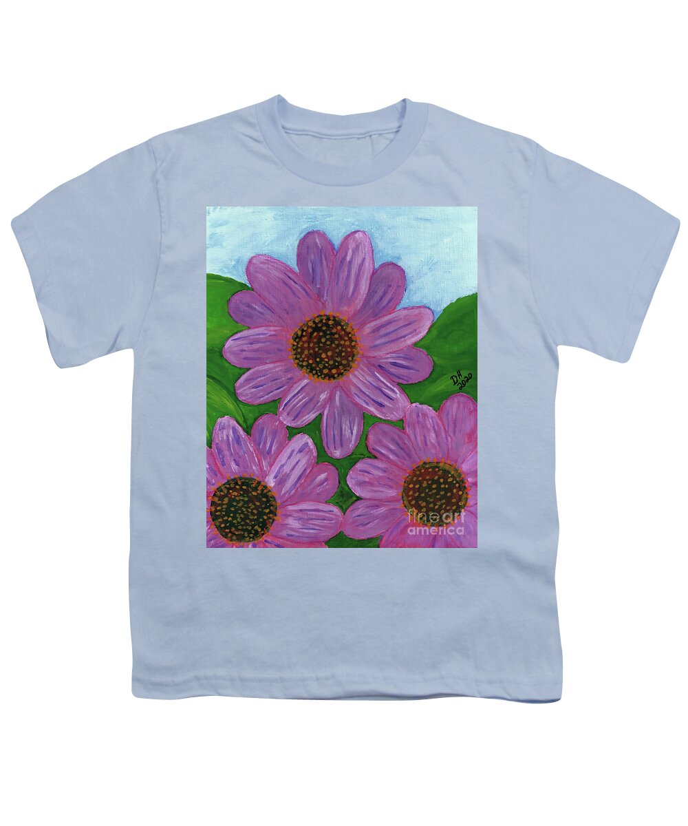 Pink Youth T-Shirt featuring the painting Painted Daisies by D Hackett