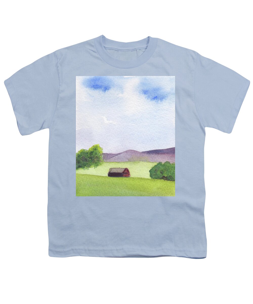 Berkshires Youth T-Shirt featuring the painting Pause at Barn by Anne Katzeff
