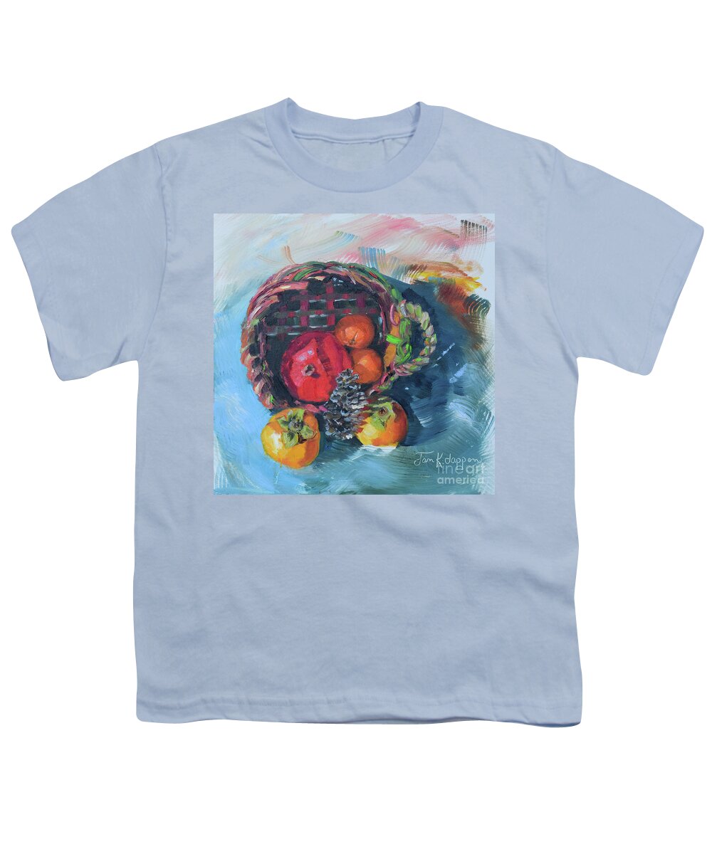  Youth T-Shirt featuring the painting Persimmons and Pomegranate in Mother's Basket by Jan Dappen