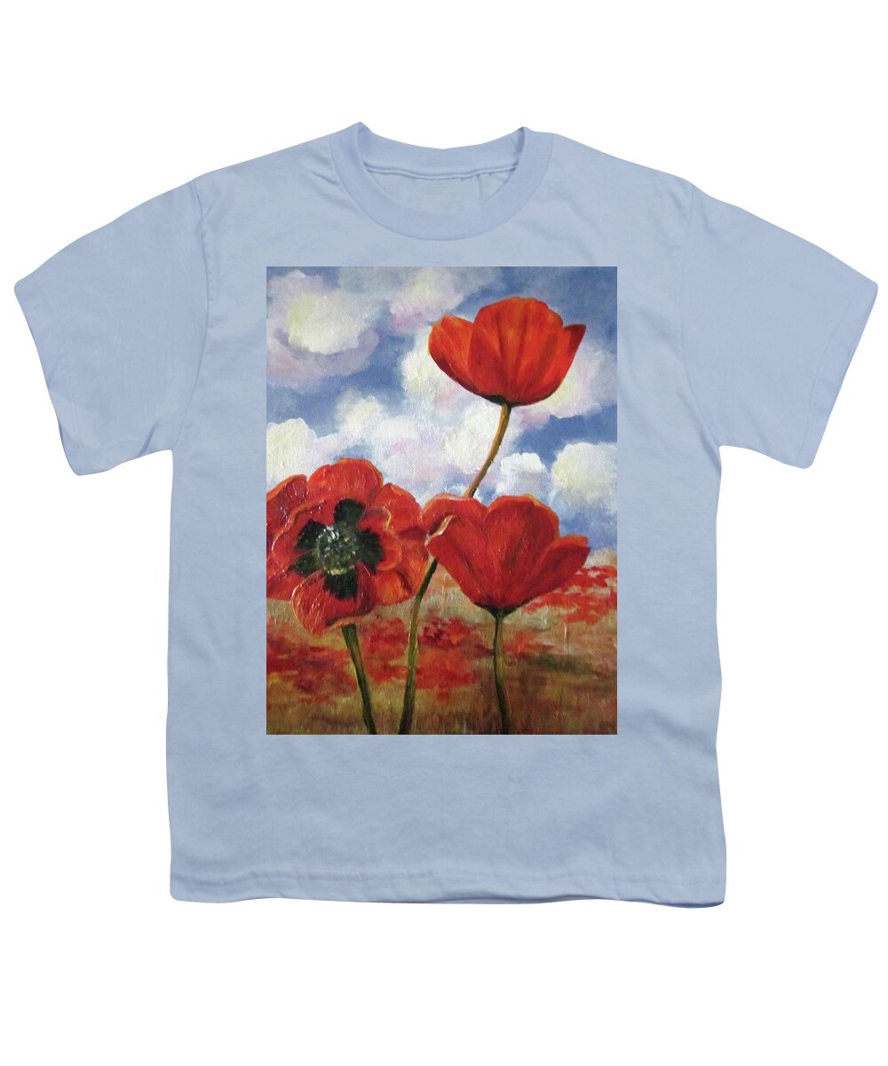 Floral Youth T-Shirt featuring the painting Poppies in the Sky by Barbara Landry