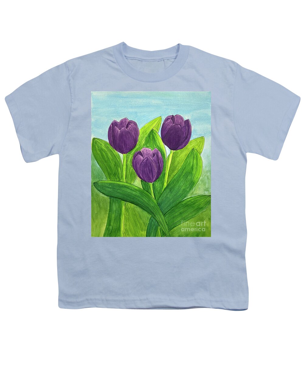 Purple Youth T-Shirt featuring the mixed media Purple Tulips by Lisa Neuman