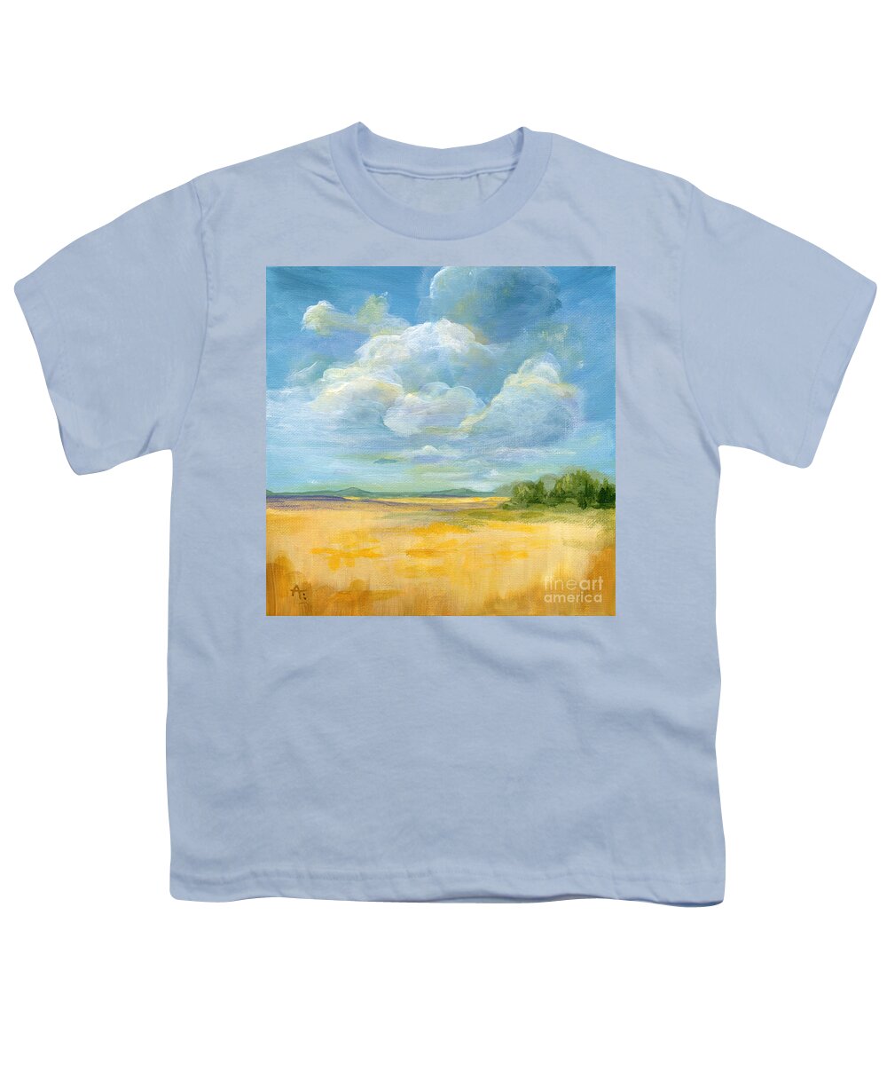 Landscape Youth T-Shirt featuring the painting Quiet - Nebraska Skies by Annie Troe