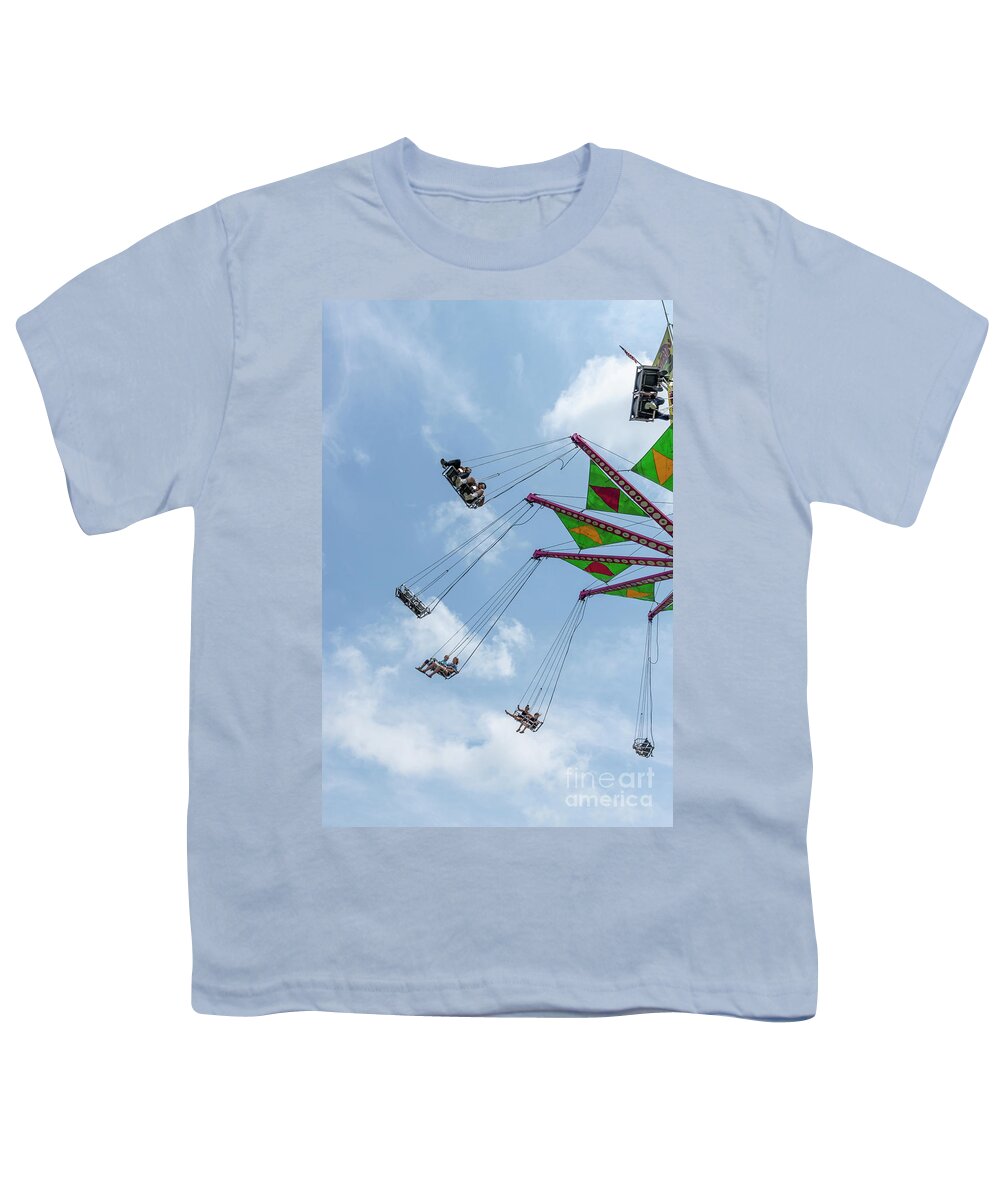 2018 Youth T-Shirt featuring the photograph Riders on a swing carousel at a county fair by William Kuta