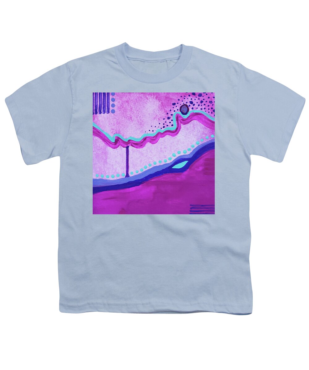 Bright Youth T-Shirt featuring the painting RIVER BED Abstract In Pink Purple Aqua Blue by Lynnie Lang
