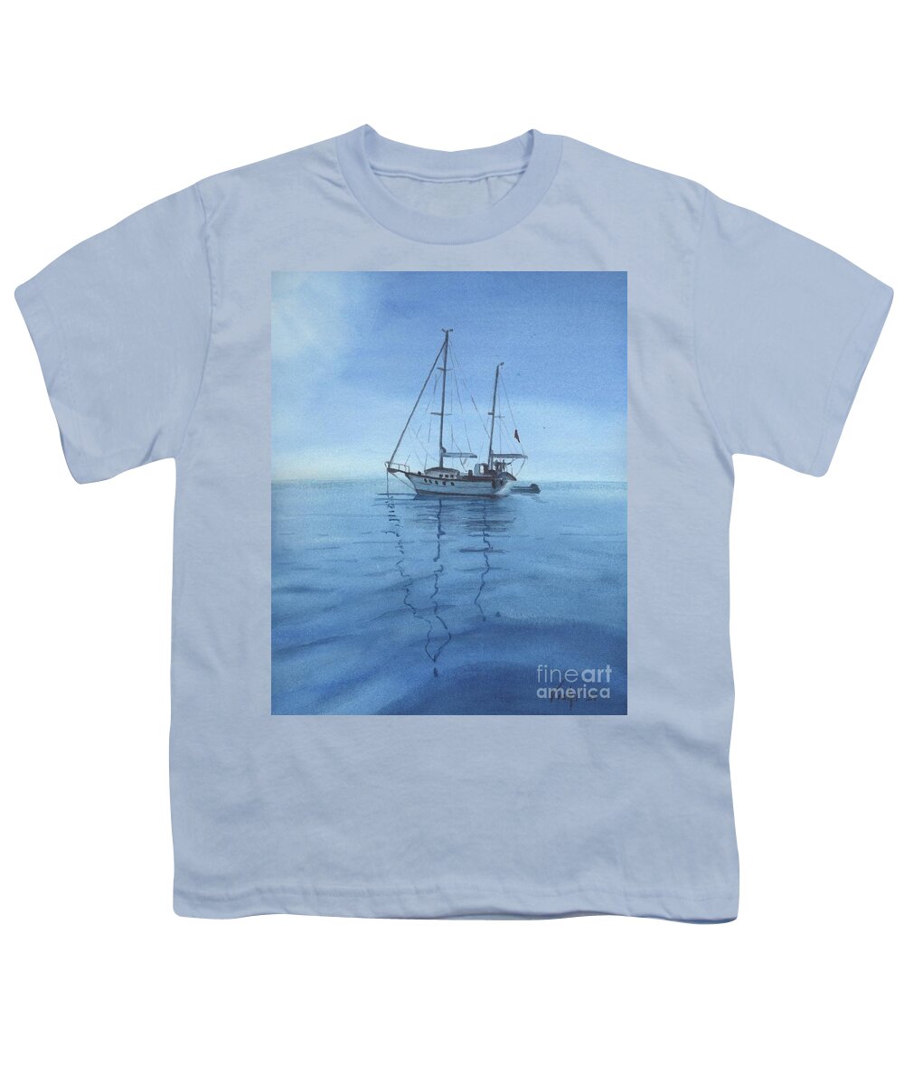Sailboat Youth T-Shirt featuring the painting Sailboat on Blue Water by Vicki B Littell