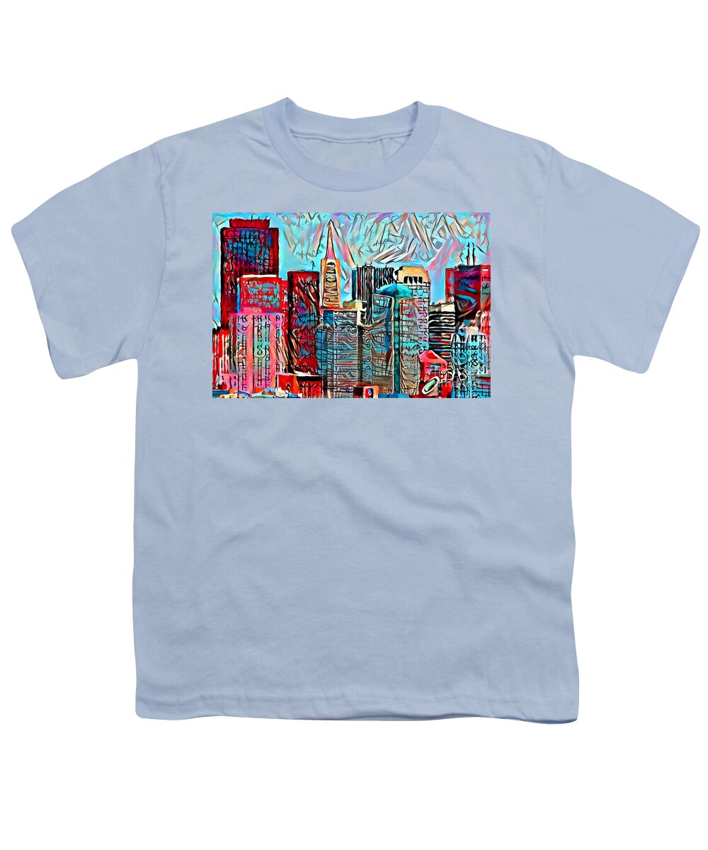 Wingsdomain Youth T-Shirt featuring the photograph San Francisco Skyline in Primitive Brutalism 20210109 by Wingsdomain Art and Photography