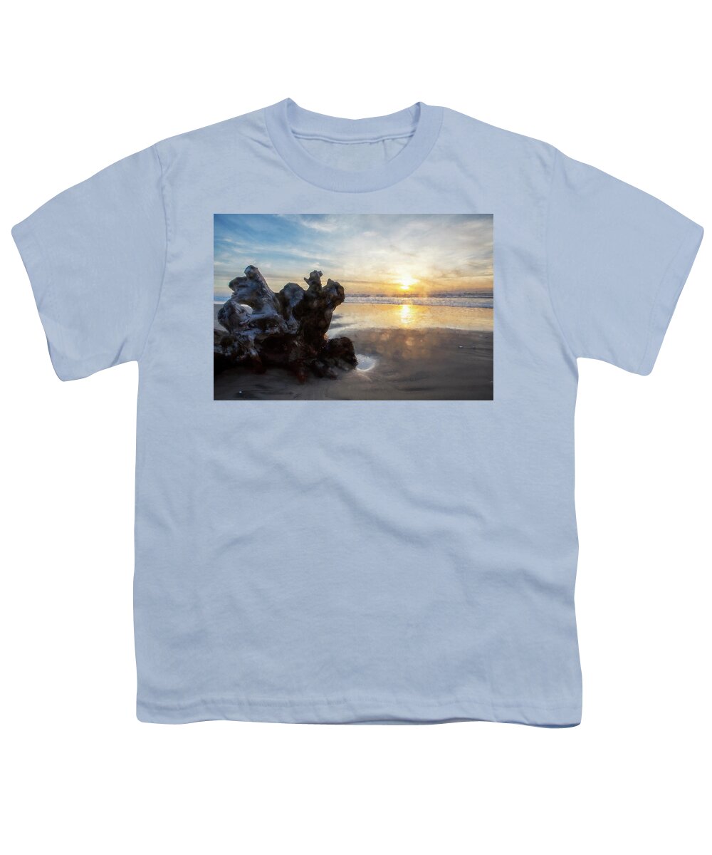 Sunset Youth T-Shirt featuring the photograph Scattered Sunset Light on a Secluded Beach by Belinda Greb