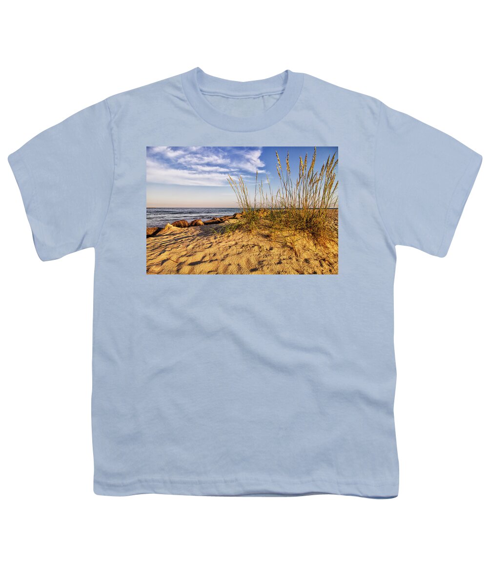 Sea Oats Youth T-Shirt featuring the photograph Sea Oats and Sand on Atlantic Beach North Carolina by Bob Decker