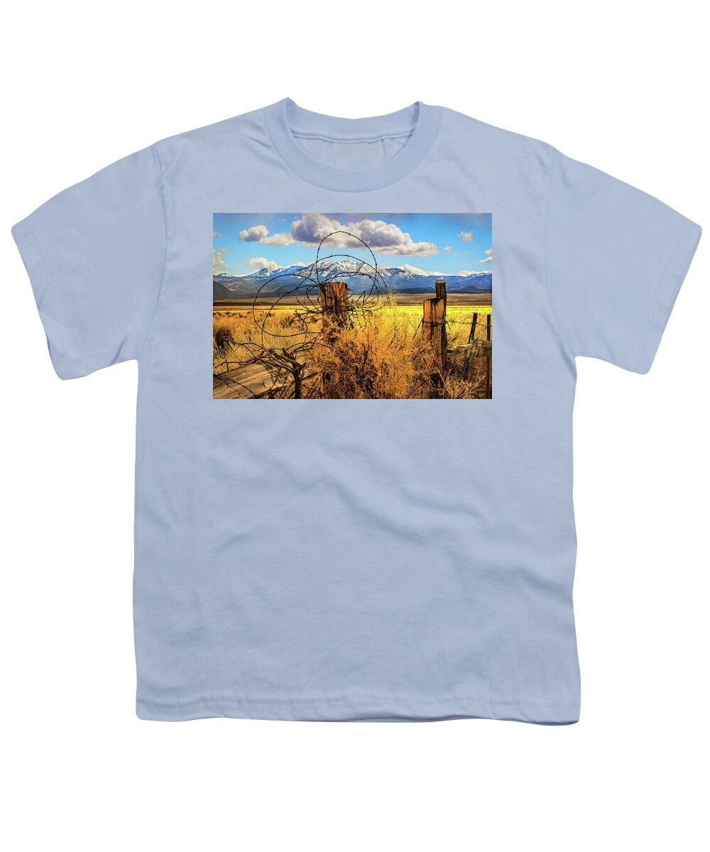 Yellow Desert Cowboy Snow Mountains Youth T-Shirt featuring the photograph Snow Covered Mountains by Jerry Cowart