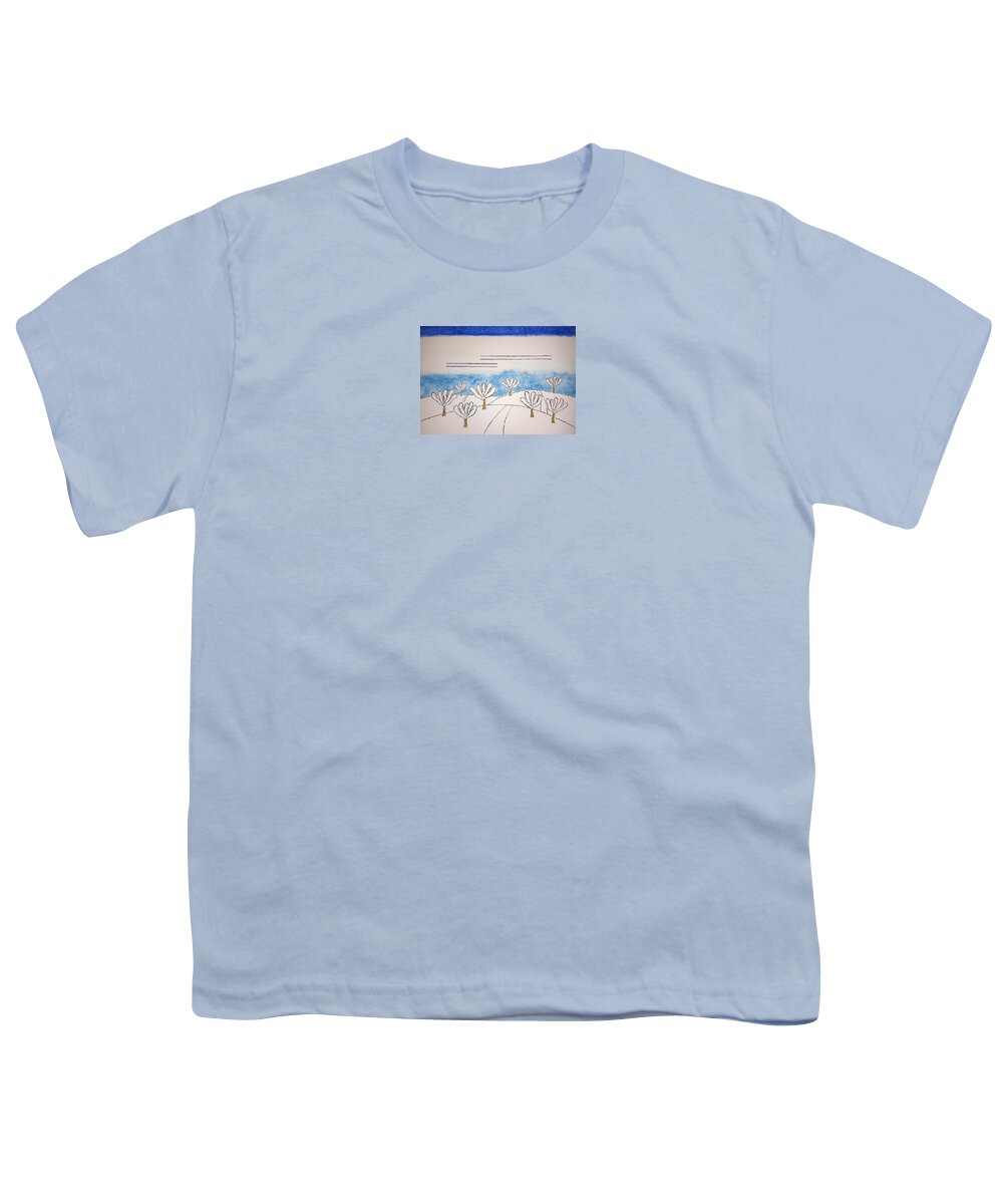 Watercolor Youth T-Shirt featuring the painting Snowy Orchard by John Klobucher