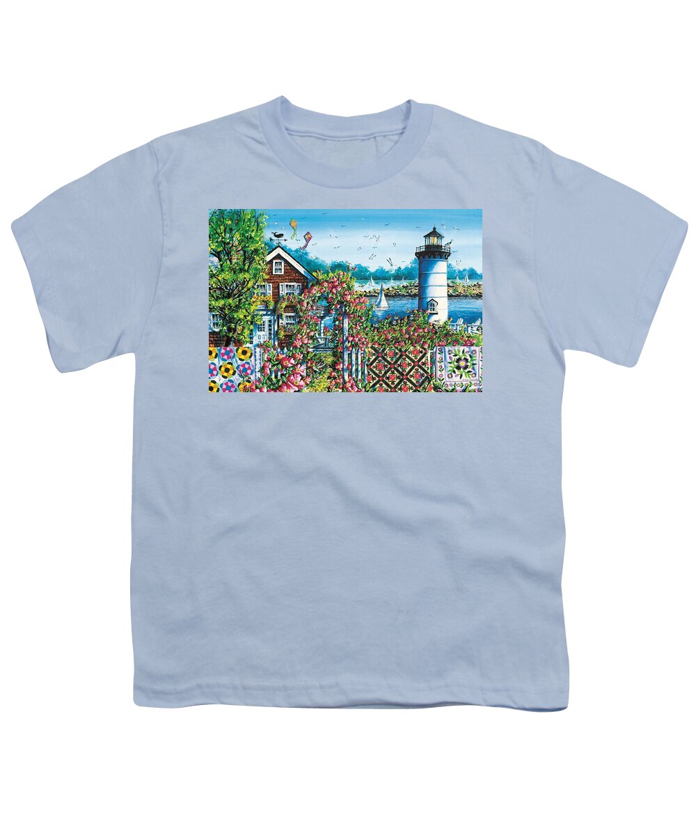 Summer Youth T-Shirt featuring the painting Summer Rose Harbor by Diane Phalen
