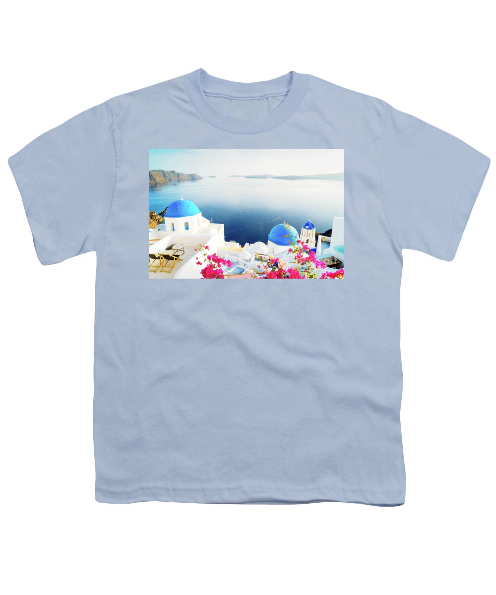 Aegean Youth T-Shirt featuring the photograph Summer Santorini by Anastasy Yarmolovich