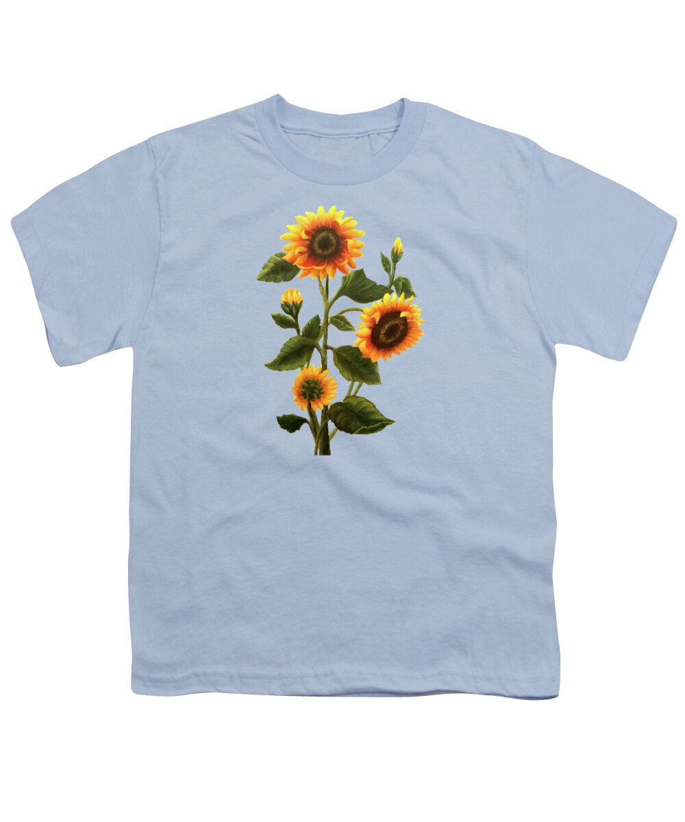 Portrait Youth T-Shirt featuring the painting Sunflowers on Blue by Sarah Irland