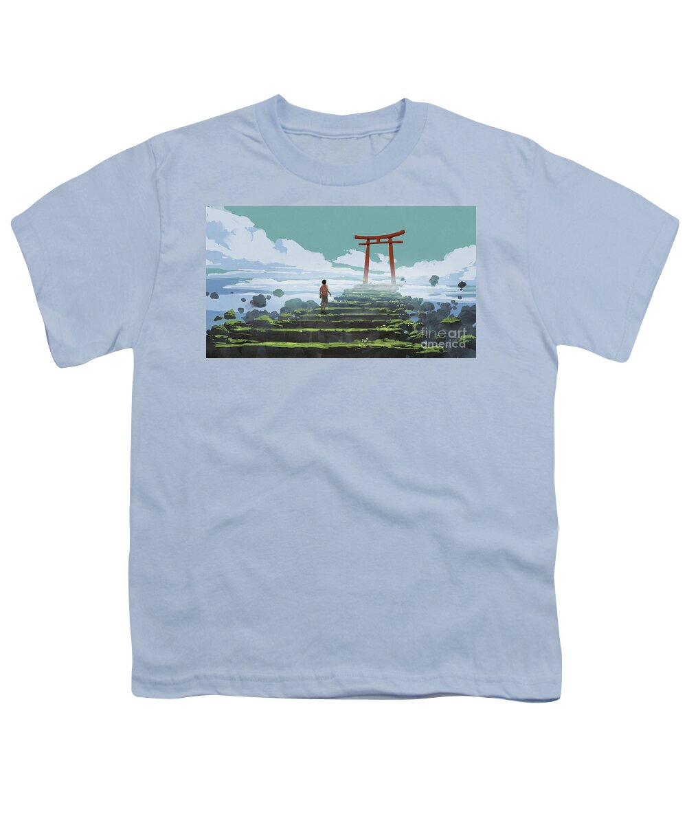 Illustration Youth T-Shirt featuring the painting The Entrance To The Peaceful Land by Tithi Luadthong