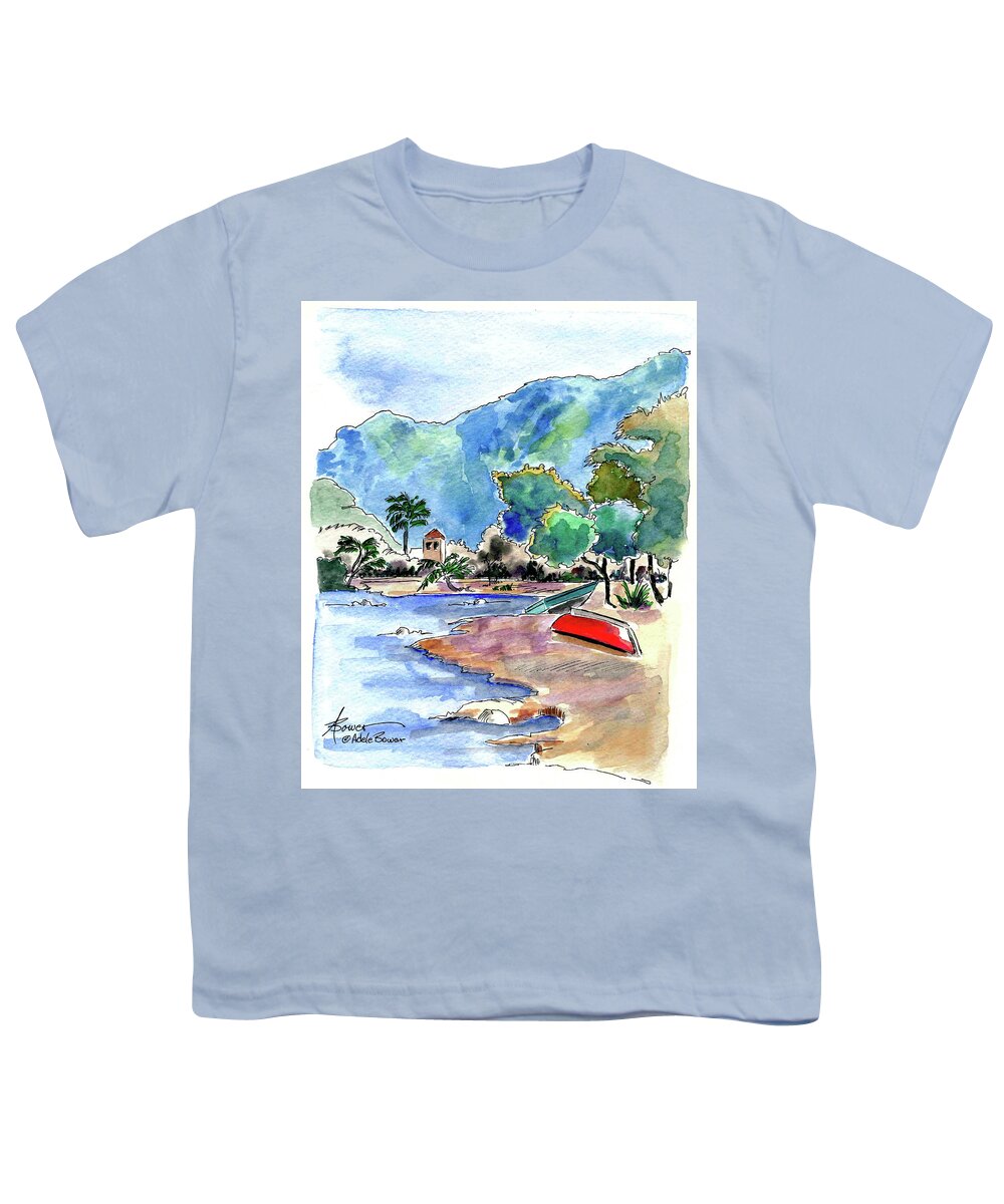 Boats Youth T-Shirt featuring the painting The Peloponnese by Adele Bower