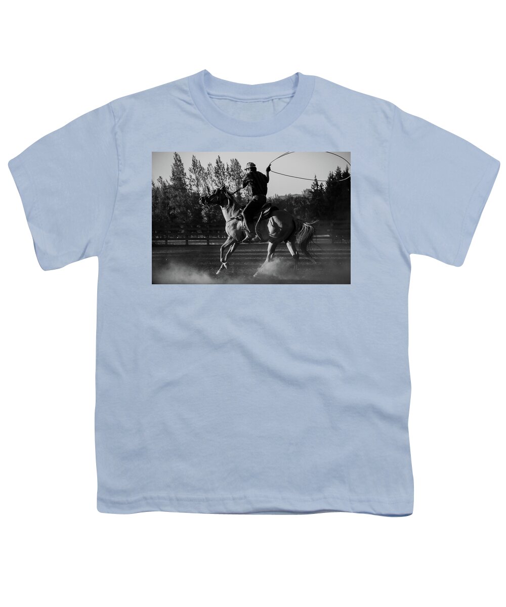 Vaquero Youth T-Shirt featuring the photograph Throwing A Vaquero's Loop by Laddie Halupa