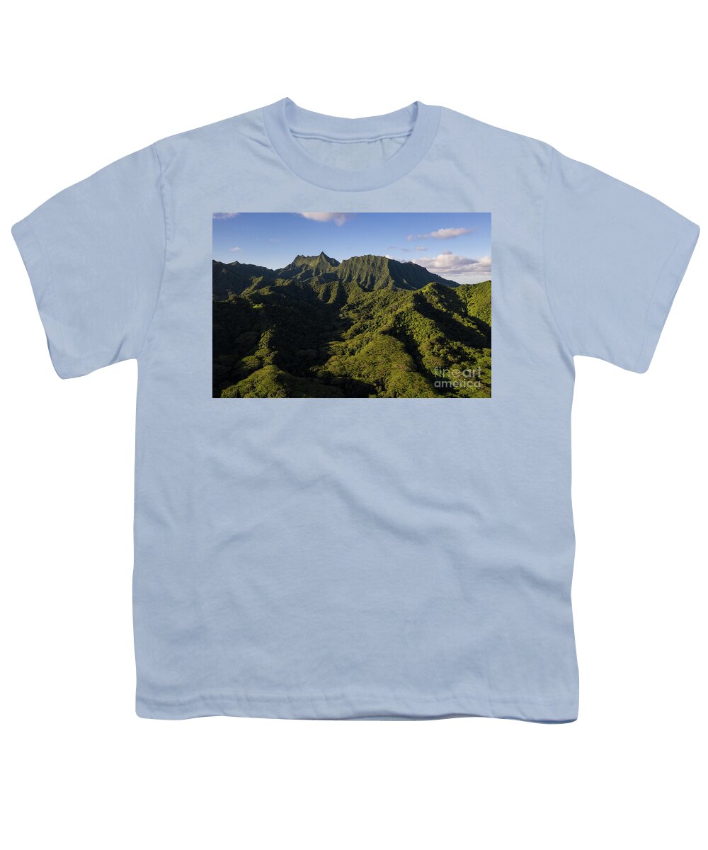Cook Islands Youth T-Shirt featuring the photograph Volcanic mountains of the interior of Rarotonga, in the Cook isl by Didier Marti