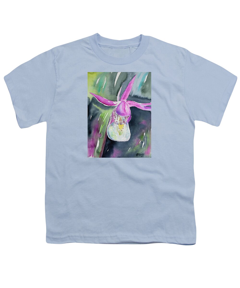 Fairy Slipper Youth T-Shirt featuring the painting Watercolor - Fairy Slipper by Cascade Colors