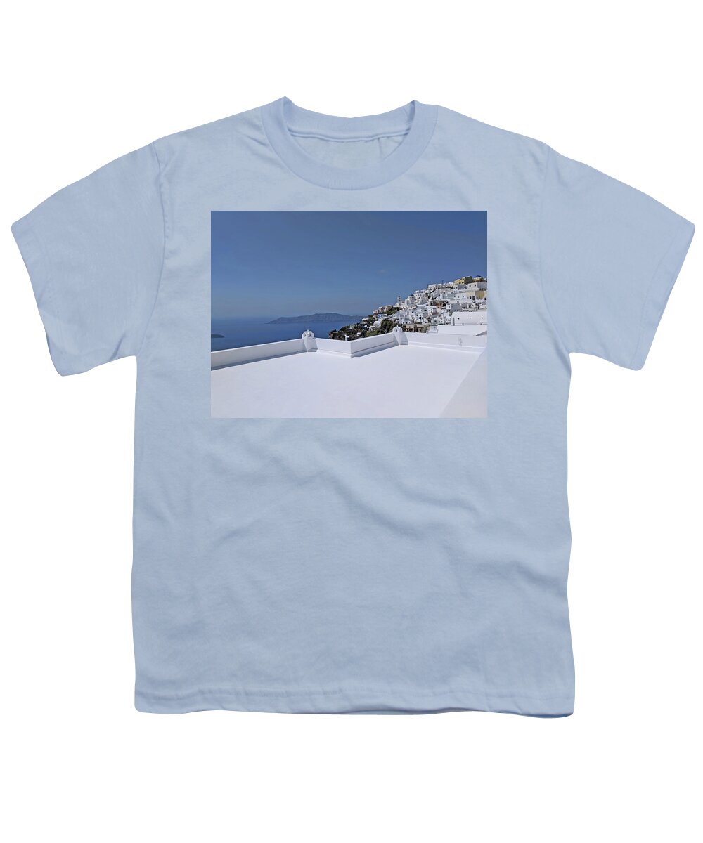 Santorini Youth T-Shirt featuring the photograph White Santorini by Yvonne Jasinski