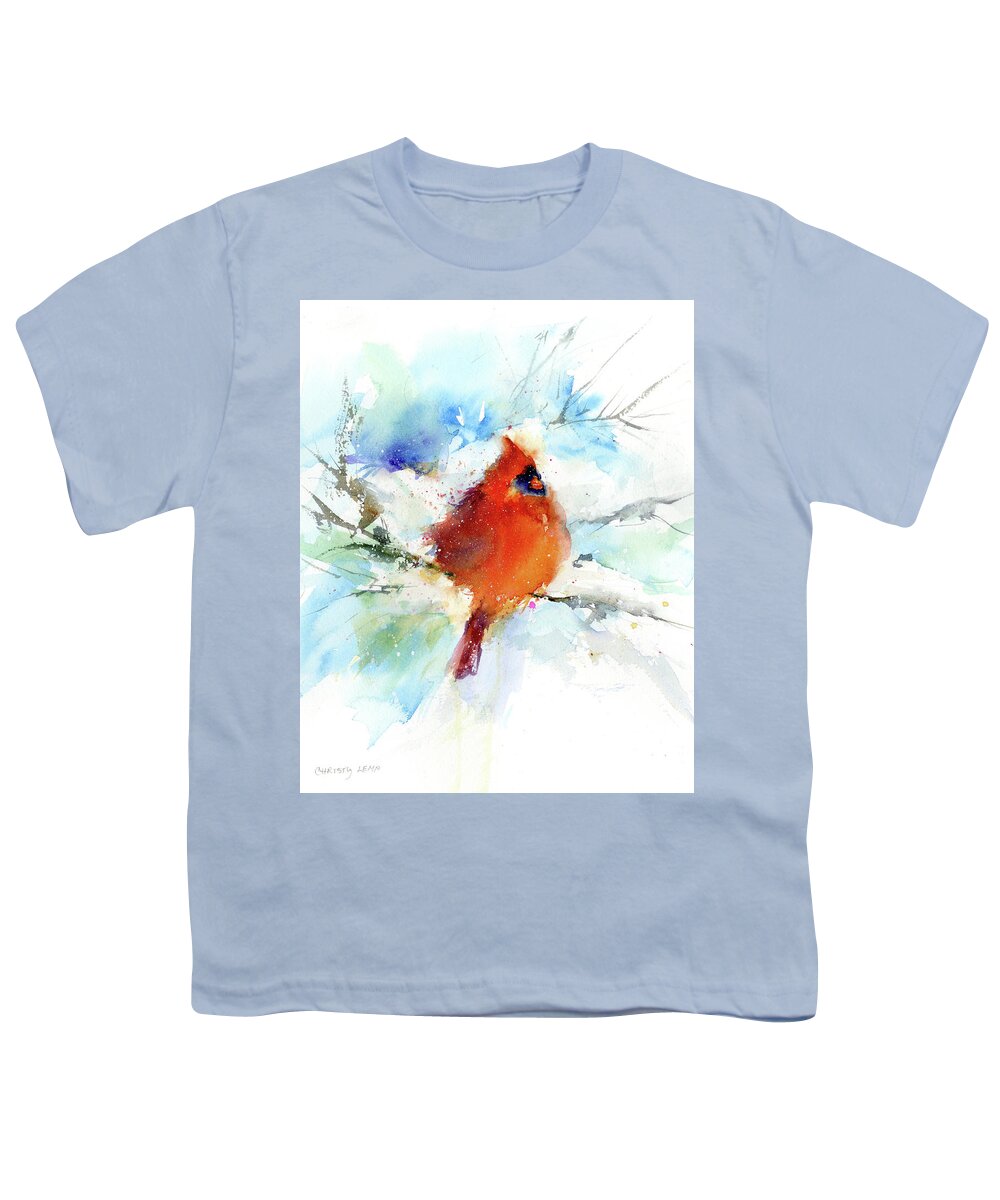 Cardinal Youth T-Shirt featuring the painting Winter Cardinal by Christy Lemp