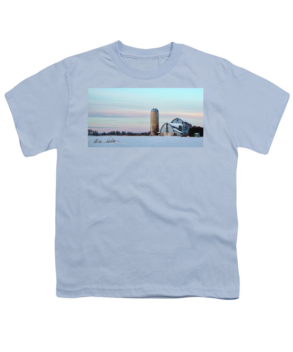 Winter Youth T-Shirt featuring the photograph Winter Farm and Barns Ontario by Tatiana Travelways