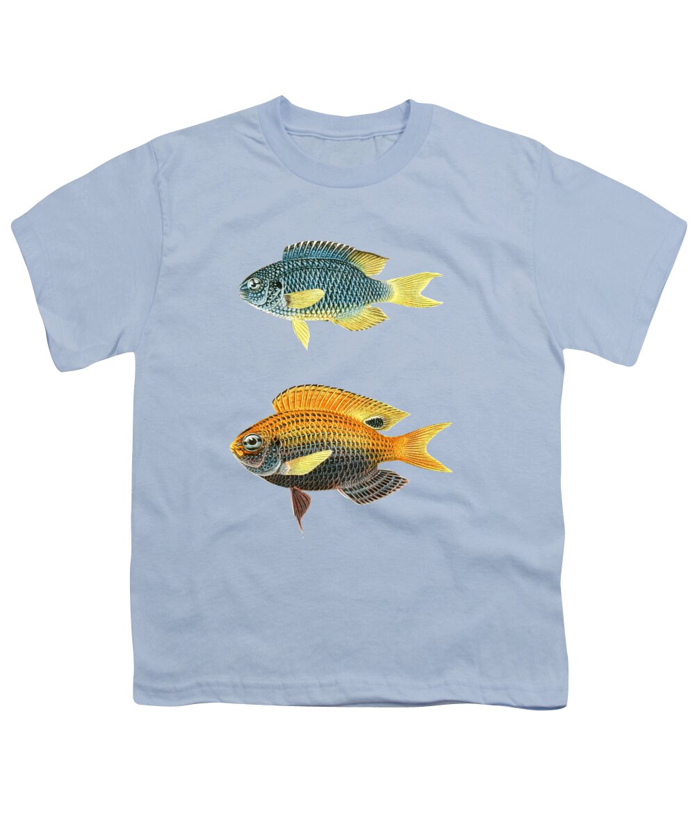 Fish Youth T-Shirt featuring the digital art Yellow and blue fish by Madame Memento