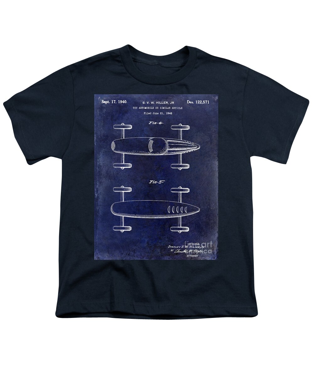 1940 Toy Car Patent Drawing Youth T-Shirt featuring the photograph 1940 Toy Car Patent Drawing Blue by Jon Neidert