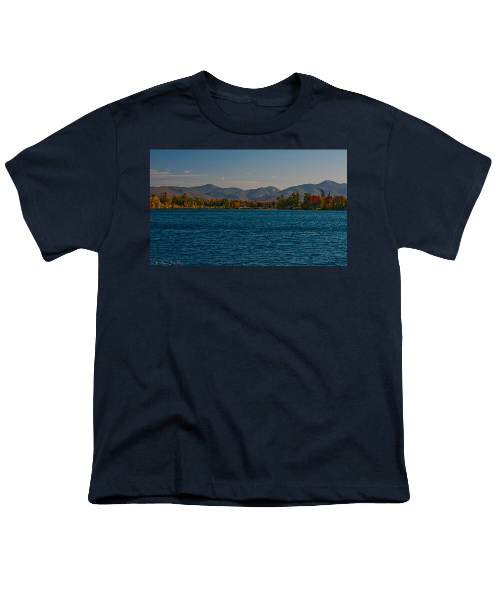 New York Youth T-Shirt featuring the photograph Lake Placid and the Adirondack Mountain Range #1 by Brenda Jacobs