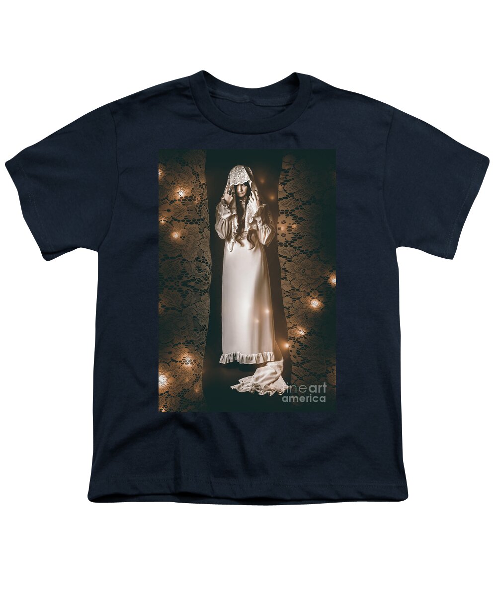 Magician Youth T-Shirt featuring the photograph Magician practising magic spells of fire #1 by Jorgo Photography