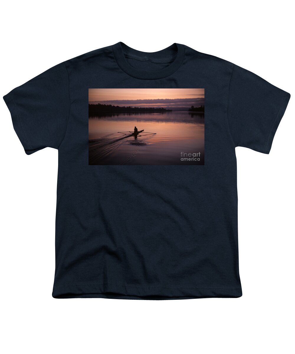 Athletics Youth T-Shirt featuring the photograph Sunrise on the Montlake Cut crew rowing on calm waters #2 by Jim Corwin
