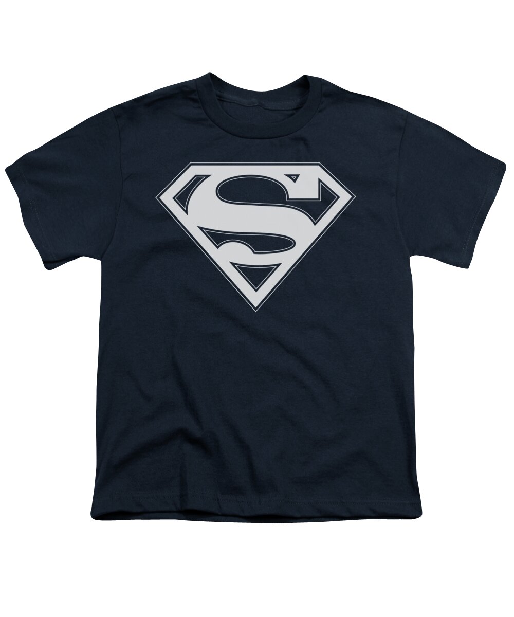 Superman Youth T-Shirt featuring the digital art Superman - Navy And White Shield #1 by Brand A