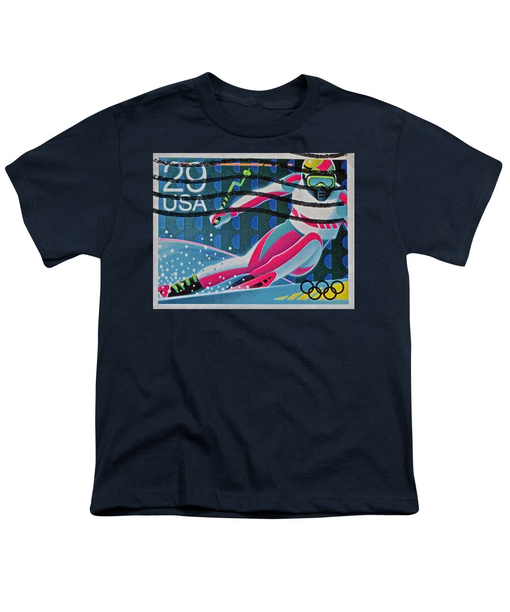 1992 Youth T-Shirt featuring the photograph 1992 Downhill Racer Stamp by Bill Owen