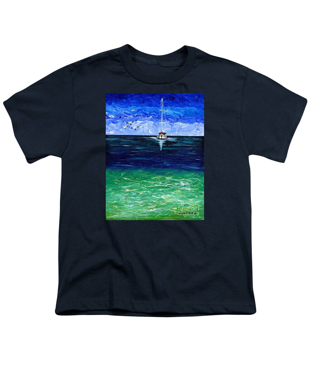 Boat Youth T-Shirt featuring the painting Peaceful by Laura Forde