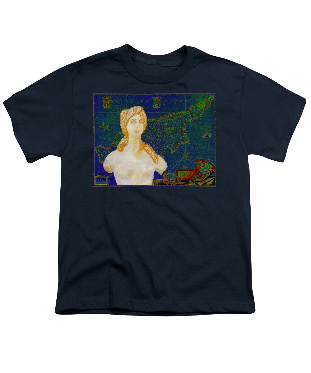 Augusta Stylianou Youth T-Shirt featuring the digital art Ancient Cyprus Map and Aphrodite #38 by Augusta Stylianou