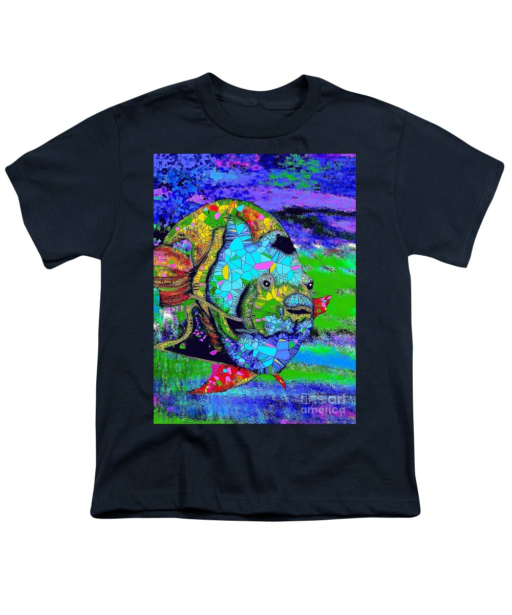 Angel Fish In A Deep Blue Sea Youth T-Shirt featuring the painting Angel Fish in a Deep Blue Sea by Saundra Myles