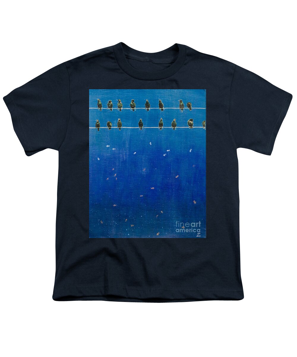  Youth T-Shirt featuring the painting Birds and Fish by Stefanie Forck
