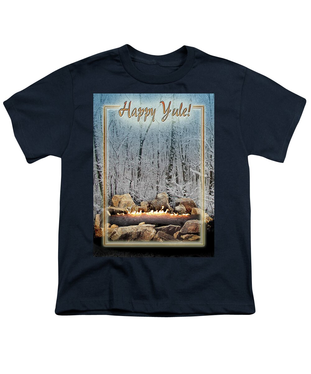 Yule Youth T-Shirt featuring the digital art Burning Yule Log by Melissa A Benson
