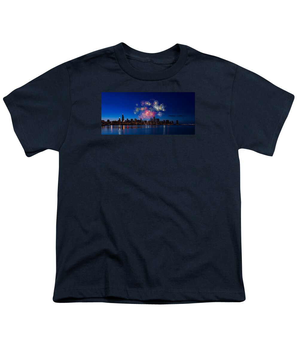 Chicago Youth T-Shirt featuring the photograph Chicago Lakefront Fireworks by Steve Gadomski
