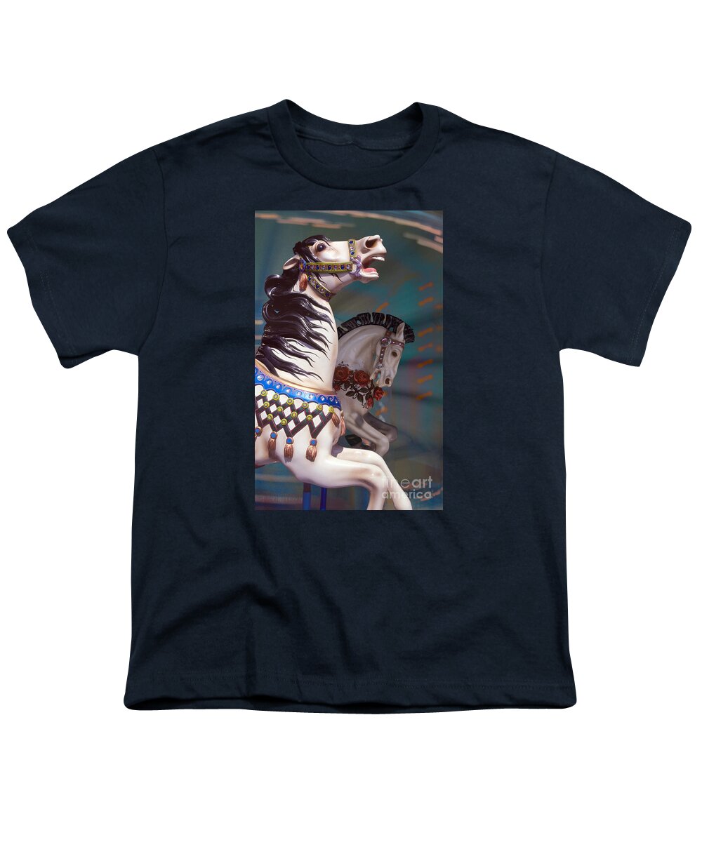 Carousel Youth T-Shirt featuring the photograph fantasy carousel horses - Dynamic Duo by Sharon Hudson