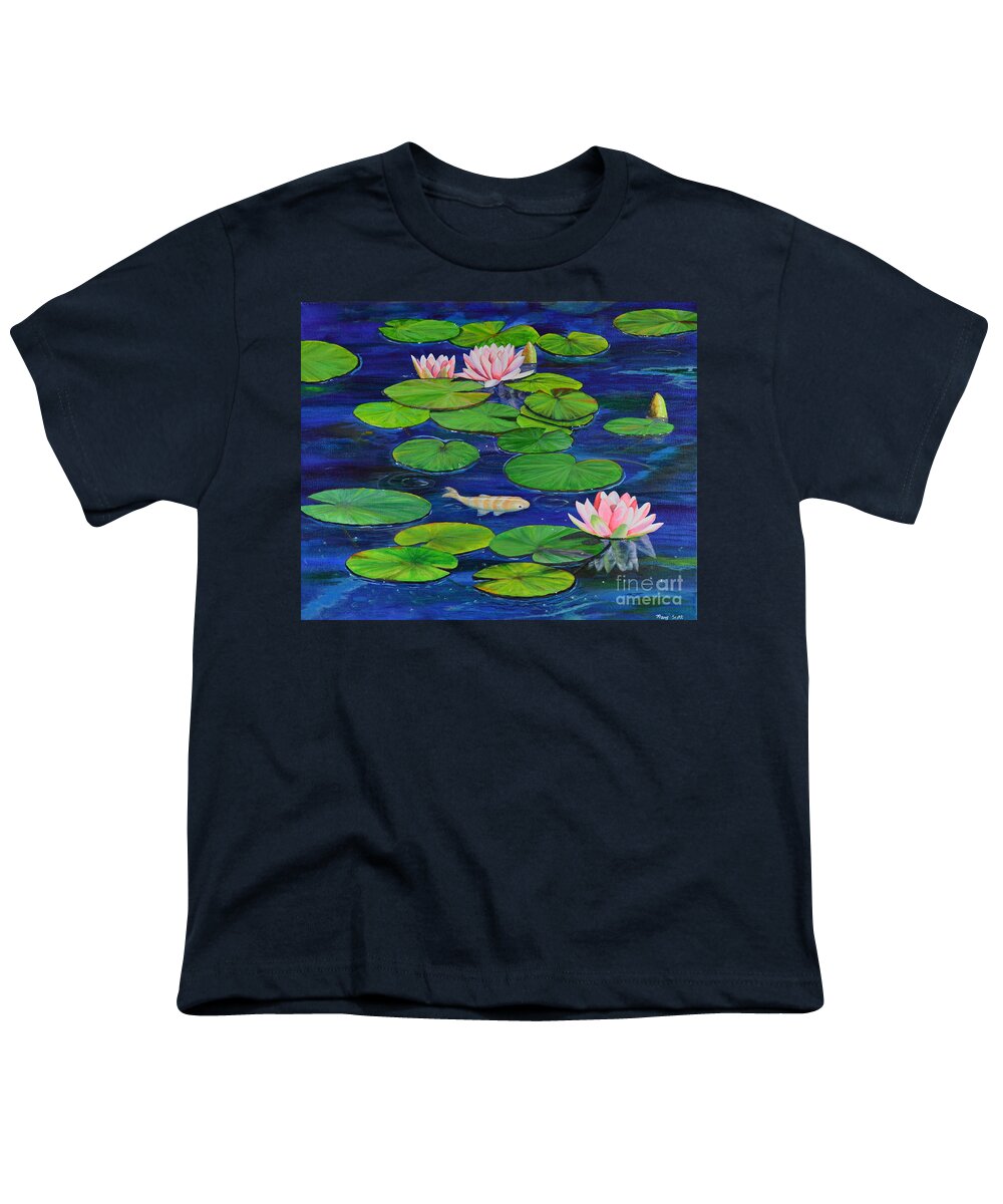 Fish Youth T-Shirt featuring the painting Tranquil Pond by Mary Scott
