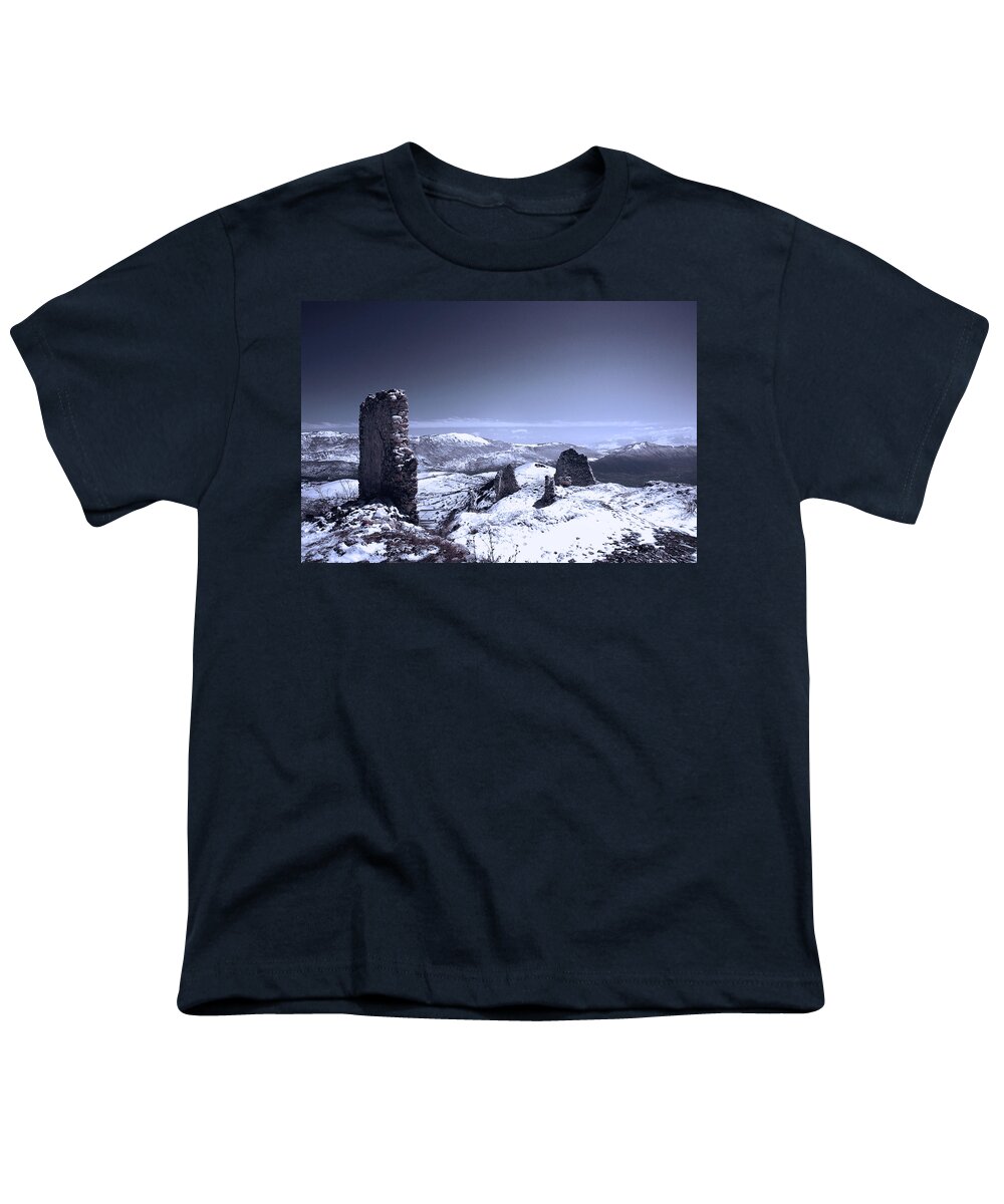 Rocca Calascio Youth T-Shirt featuring the photograph Frozen Landscape by AM FineArtPrints