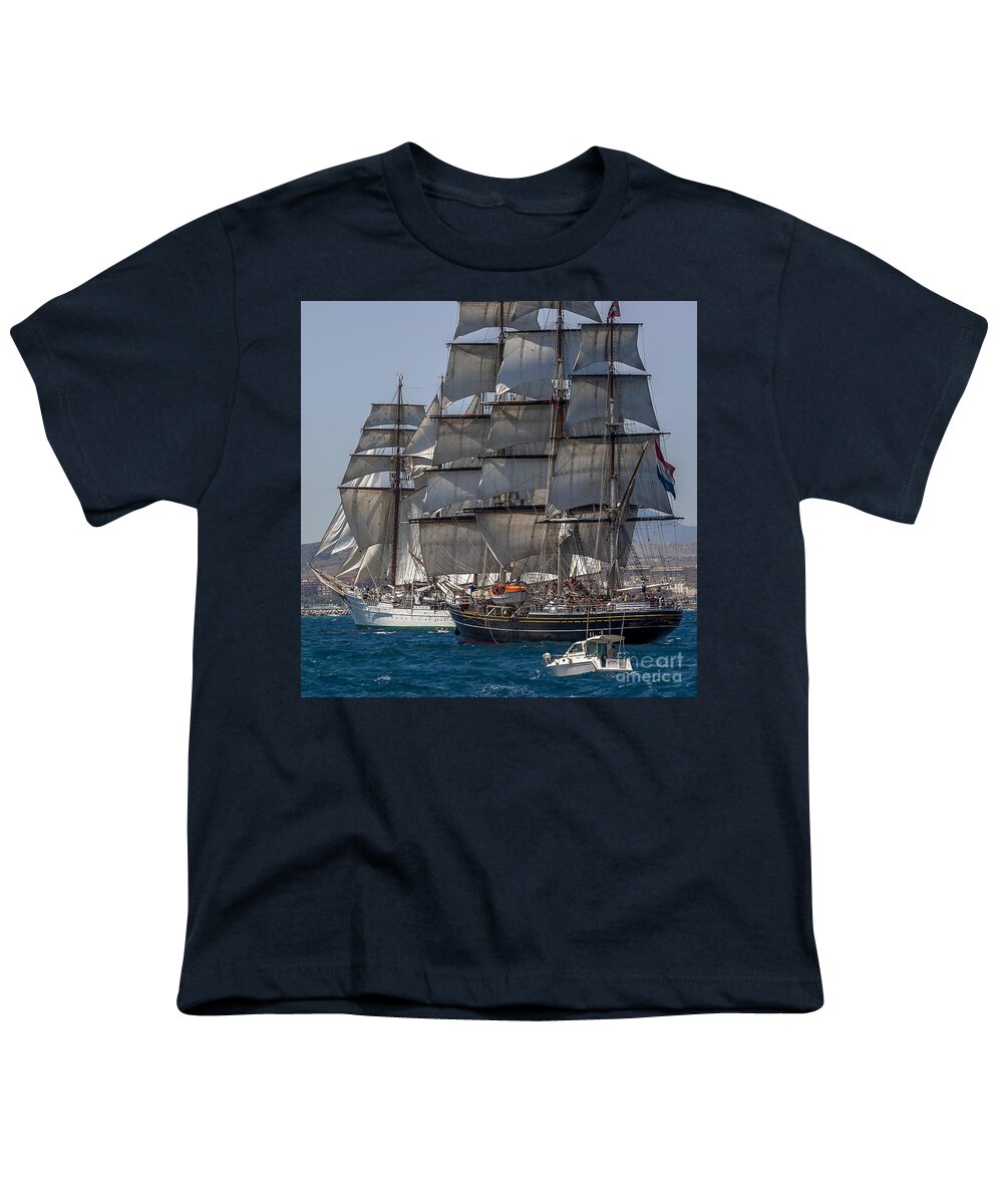 Tall Ships Youth T-Shirt featuring the photograph Juan Sebastian Elcano and Stad Amsterdam by Pablo Avanzini