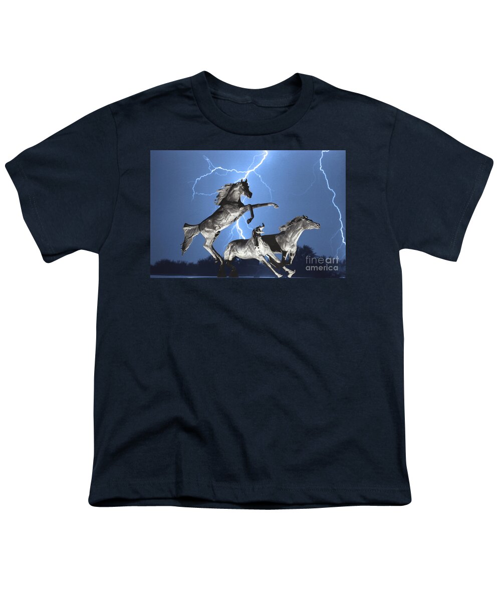  Youth T-Shirt featuring the photograph Lightning At Horse World BW Color Print by James BO Insogna